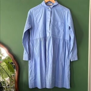 Everlane Women's XXS The Field Blue Opal Cotton Roomy Shirt Dress w/Pockets